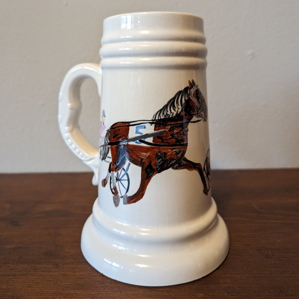 Vintage Holland Mold Hand Painted Horse and Jockey Chariot Derby Race Stein